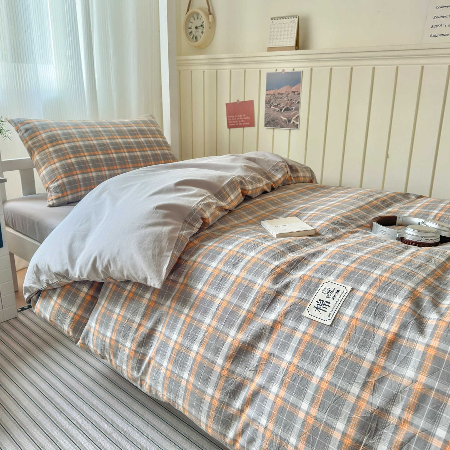 Cama de dormitorio de estudiantes universitarios de algodón de tres piezas, colcha de algodón puro, cama de cama de 90 sábanas