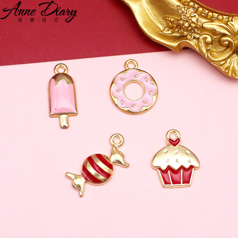 Exquisite dessert DIY jewelry accessories candy donut ice cream afternoon tea alloy dripping earrings necklace pendant