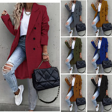 现货2025秋冬欧洲站中长款大码毛呢女大衣多色多码双排扣呢子外套