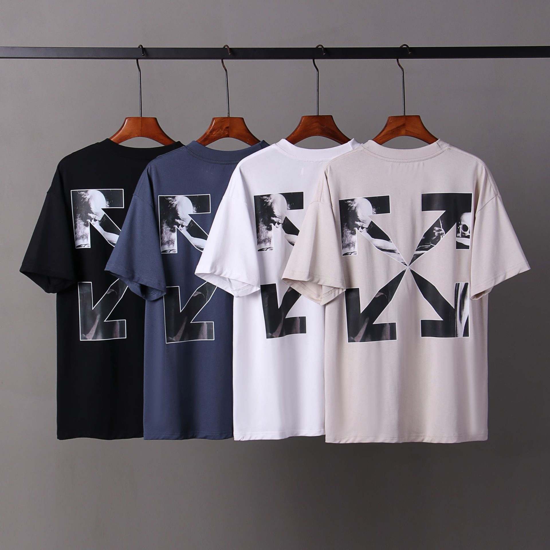 现货offwhale后背宗教箭头印花OS版型男款潮牌短袖一件代发