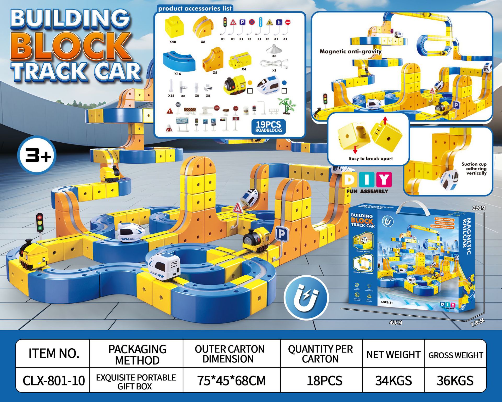 Transfronterizos niños bloque de construcción magnético vagón de ferrocarril antigravedad magnetismo variable juguete tren eléctrico de alta velocidad