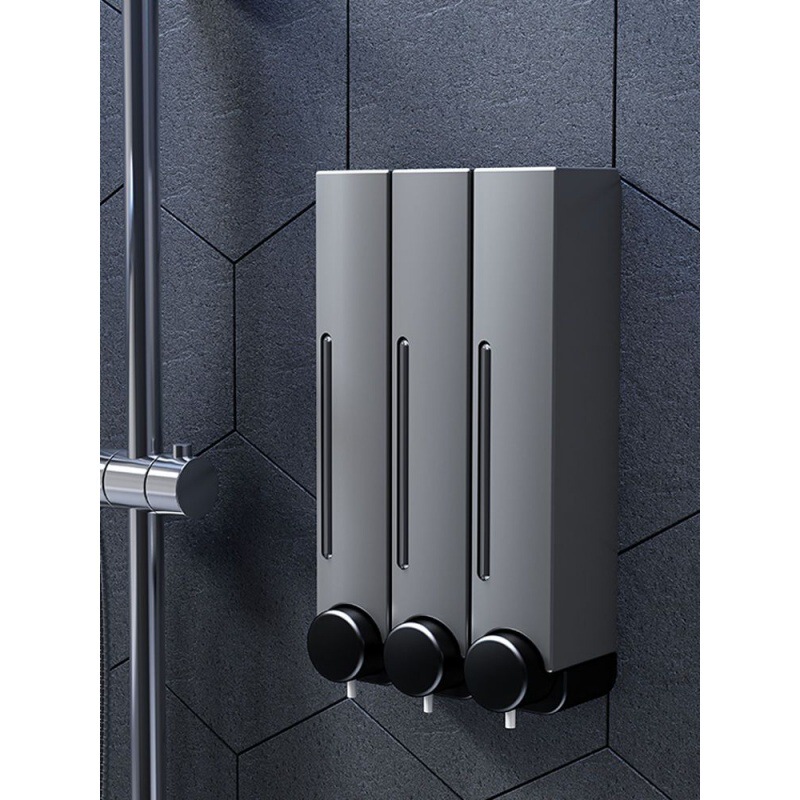 No-Drill Hotel Bathroom Soap Dispenser Wall-Mounted Kitchen Soap Dispenser Manual Shampoo and Shower Gel Dual-Head Bottle