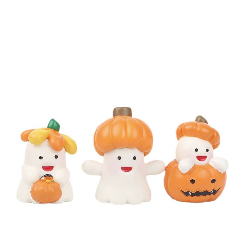 Ghost pumpkin lantern, small flashlight, micro landscape, minifigure, halloween
