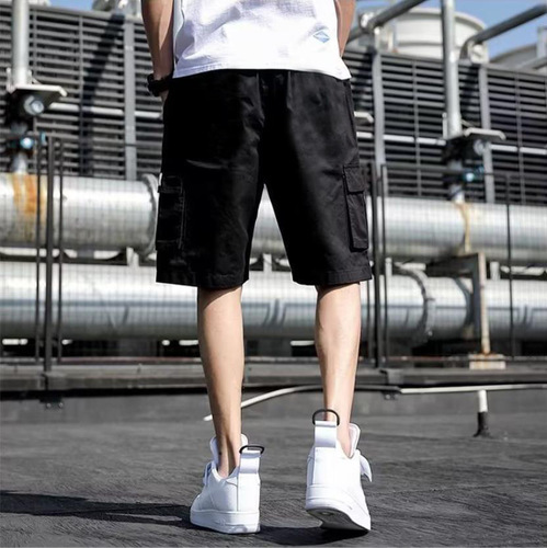 Work pants, men's loose casual pants, Korean trend multi-pocket quarter pants, young and fashionable shorts