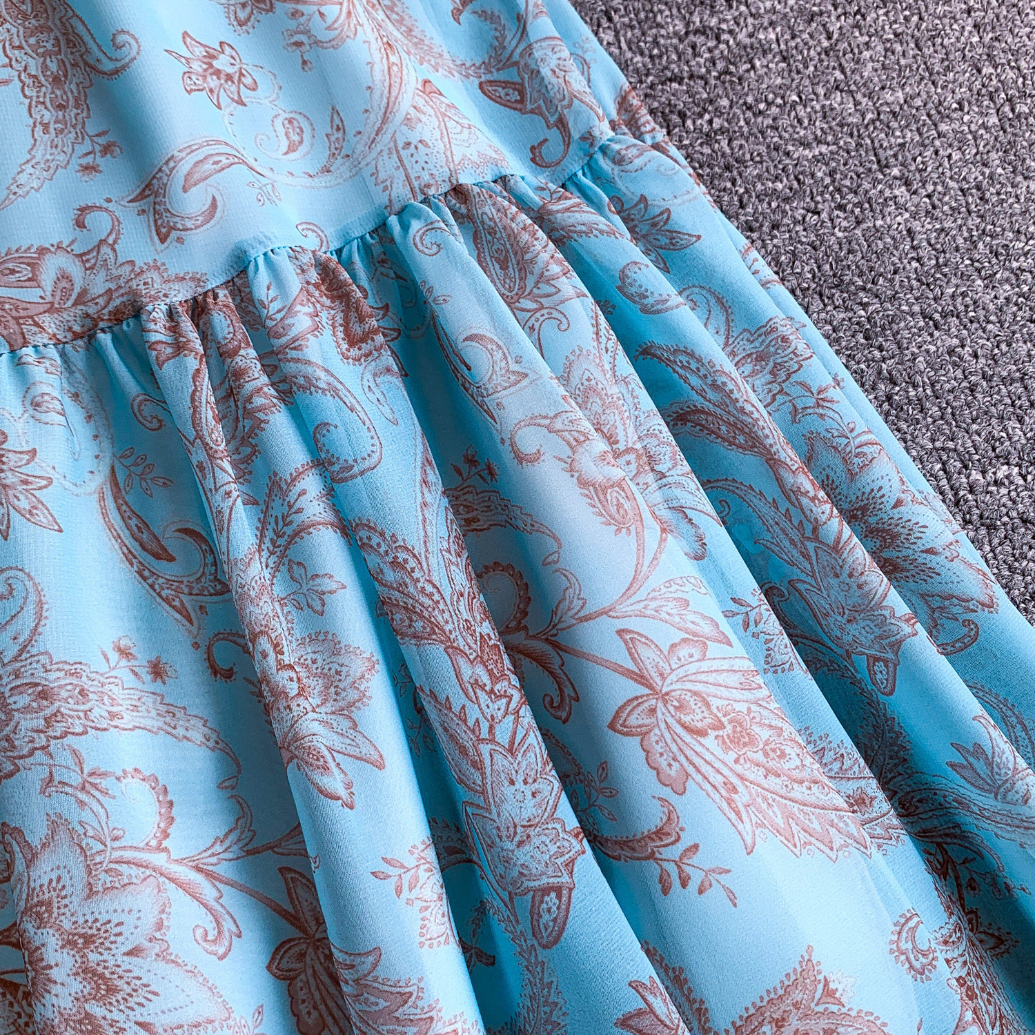 Elegant French Style Long Sleeve Dress Ruffled Collar Rope Waist Cinching Chiffon Printed Maxi Summer Retro Dress_ecoleips.com