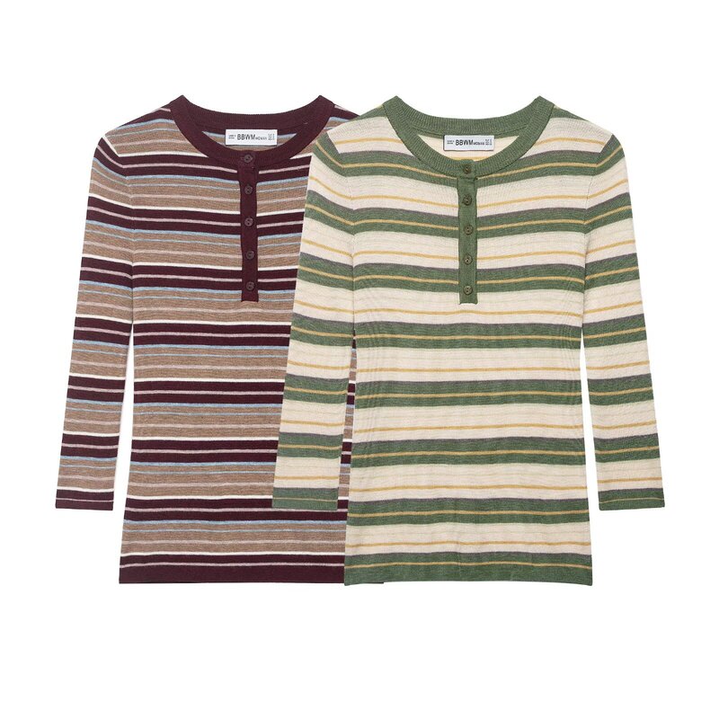 Pb&Za Cross-Border Women's Casual Style Button-Decorated Round Neck Over-The-Elbow Sleeve Casual Striped Knitwear 9598006 Pb&Za Cross-Border Women's Casual Style Button-Decorated Round Neck Over-The-Elbow Sleeve Casual Striped Knitwear 9598006