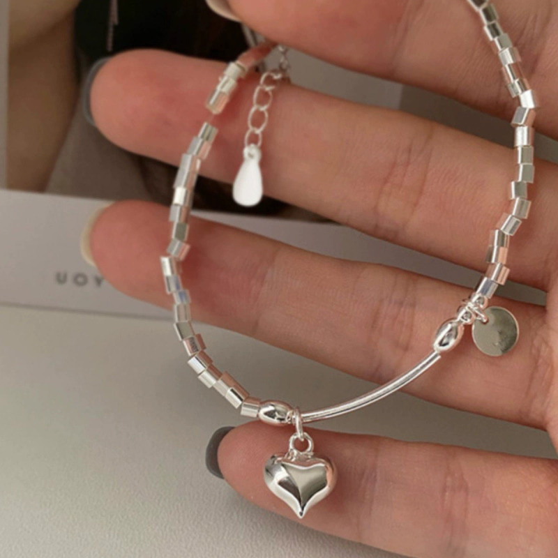 All-Over S990 Pure Silver Heart Pendant Bracelet for Women, Silver Fragments, Best Friend Jewelry Gift, Mother's Day Gift Bracelet All-Over S990 Pure Silver Heart Pendant Bracelet for Women, Silver Fragments, Best Friend Jewelry Gift, Mother's Day Gift Bracelet