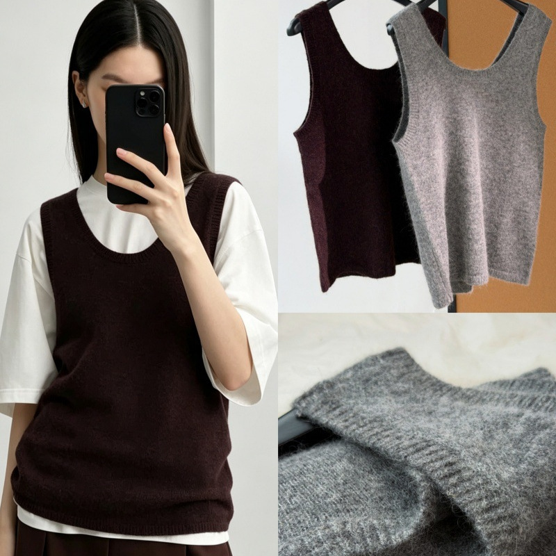 High-End Soft Sheep Wool and Alpaca Wool Simple U-Neck Versatile Solid Color Vest Layered with a Vest Top for Women, 26 Styles High-End Soft Sheep Wool and Alpaca Wool Simple U-Neck Versatile Solid Color Vest Layered with a Vest Top for Women, 26 Styles