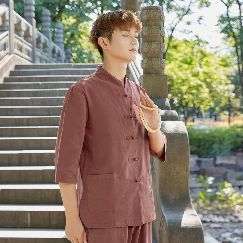 Кофейный мужской костюм с рукавом три четверти