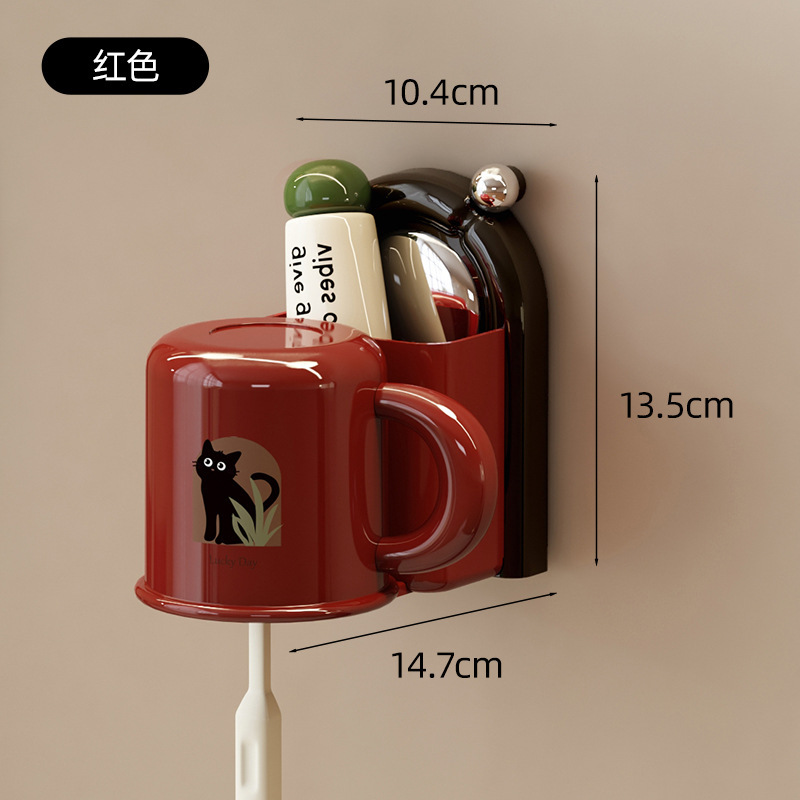 家庭用歯ブラシと歯磨きカップ収納ラックマウスウォッシュカップ壁掛けパンチフリーストレージアンティークスタイルバスルーム歯ブラシカップハンガー|undefined