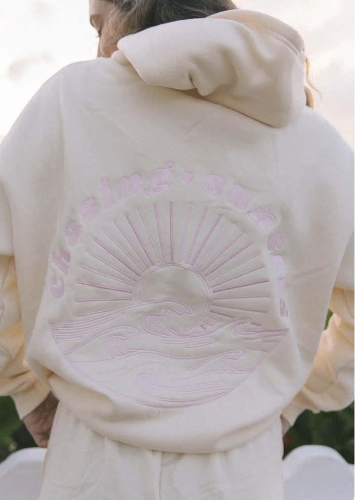2024 New European Women's Dropped Shoulder Sleeve Thread Chasing Sunsets Brand Hoodie XS-5X_voghion.com