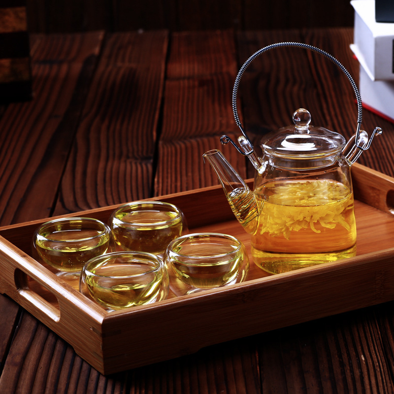 Tetera de vidrio de borosilicato con asa de acero inoxidable y filtro, juego de té transparente resistente al calor para el hogar, para té de flores/infusión