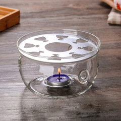 Heat-resistant glass tea set with round heating base, tea warmer, heat-preserving glass base for candles—wholesale available