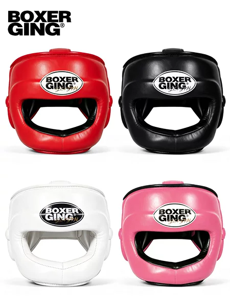 Professional boxing headgear, sparring, Muay Thai training, real leather head protector for adults, unisex protective gear