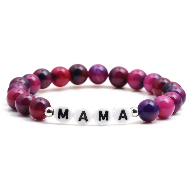 Simple Natural Stone Purple Letter Mom Beaded Mother's Day Bracelet Wholesale display picture 1