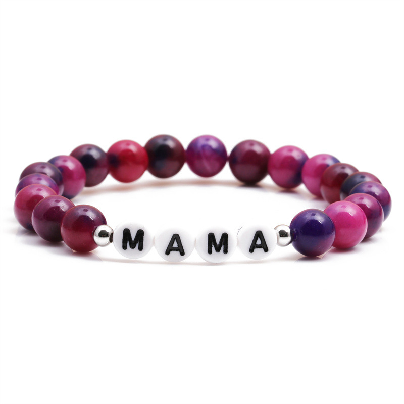 Lettre Violette Simple En Pierre Naturelle Maman Bracelet De Fête Des Mères Perlé En Gros display picture 1