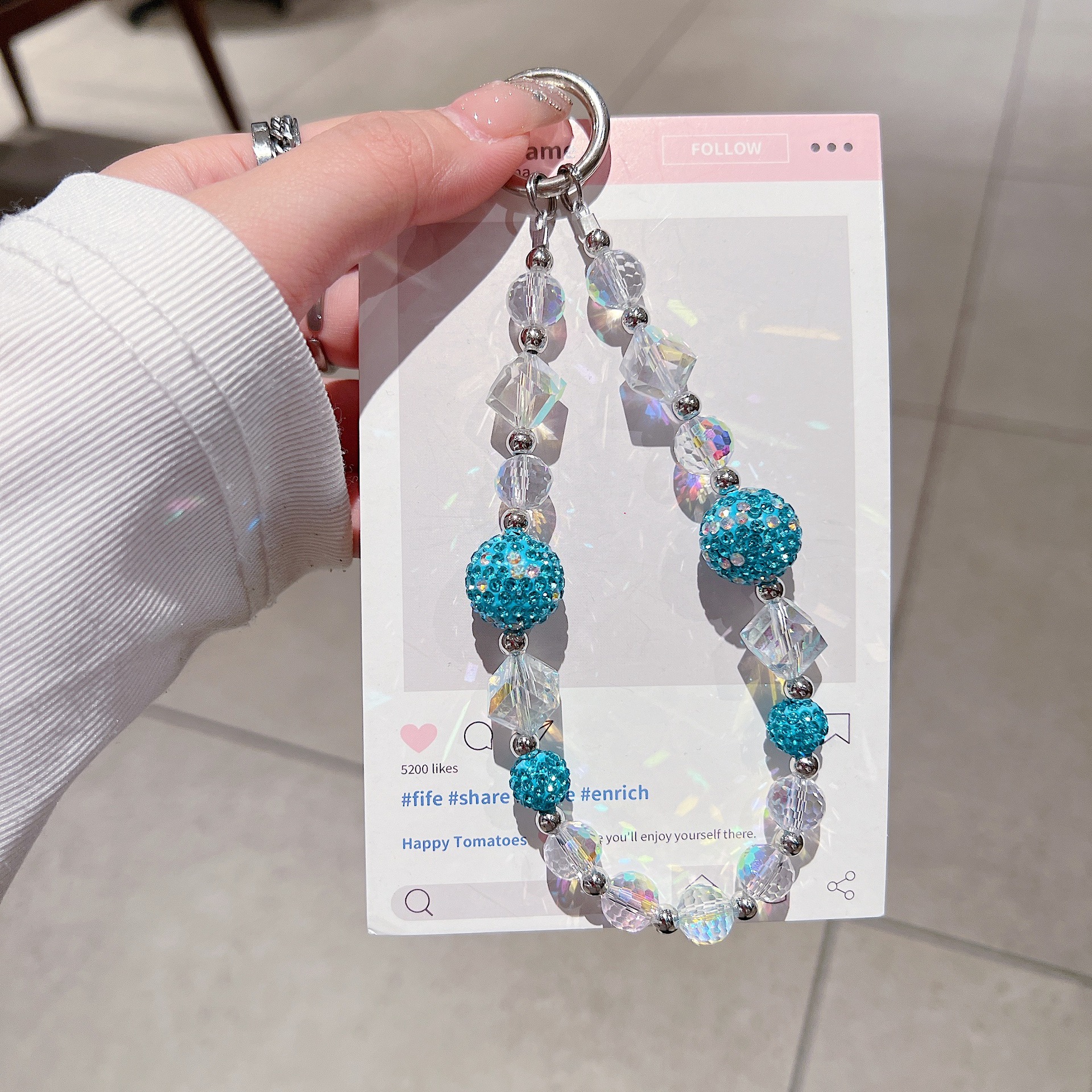 Bola de cristal de verano de alta calidad, funda para teléfono móvil, cadena de joyería de cordón, muñeca colorida, cadena corta, envío anti-pérdida