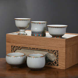 敦煌文创汝窑茶杯个人专用主人杯礼盒女士陶瓷压手杯茶盏