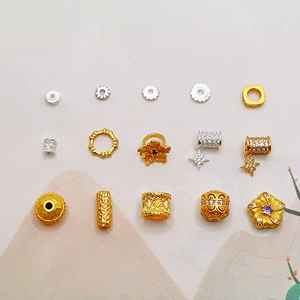 S925 Silver Gold-Plated Diamond-Studded Spacer Beads, Small Waist-Shaped Butterfly Walnut Beads Accessories for DIY Bracelets and Necklaces