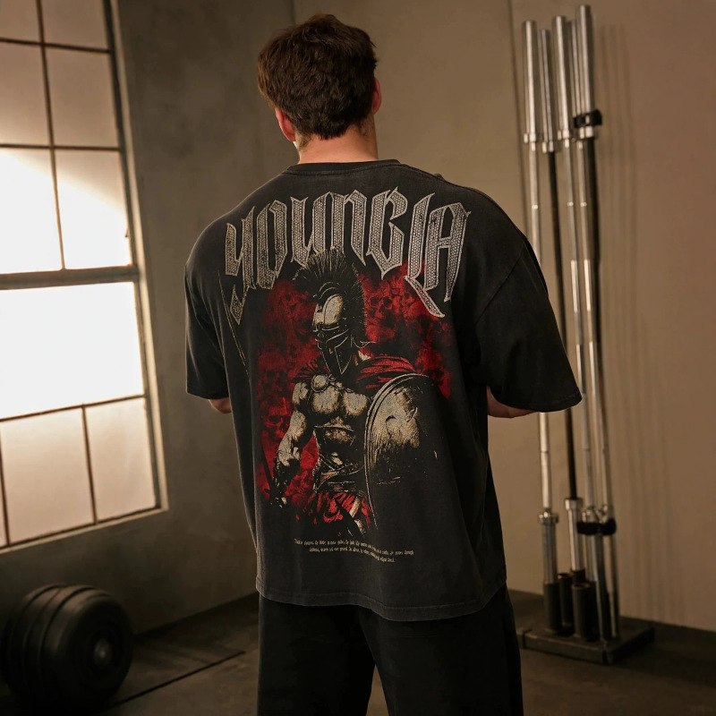 Youngla Co-Branded with Axel Martinez Men's Short-Sleeved Jogger Sports Fitness Short-Sleeved Pure Cotton Casual T-Shirt