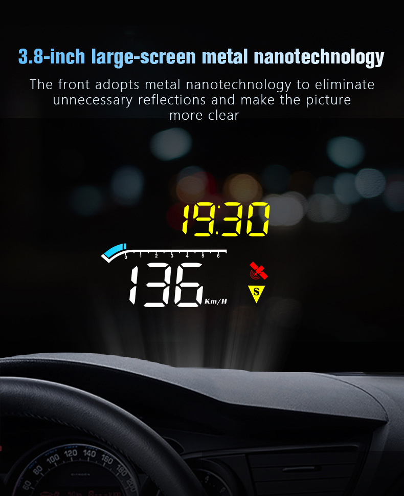 Car Head-Up Display (HUD) with OBD Projection, Color Screen, Multi-Function GPS Dual-System, High-Definition Digital Instrument