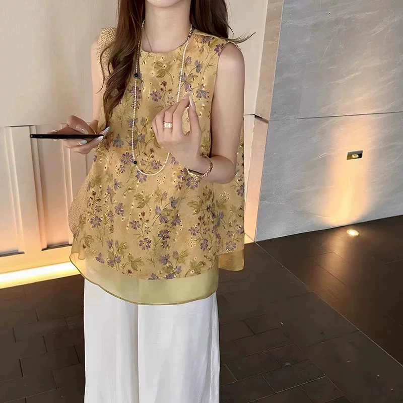 Женский топ в китайском стиле, без рукавов, летняя новинка 2025 года, вышивка в национальном стиле