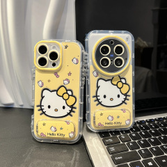 黄底凯蒂适用苹果16羽纱奶油手机壳iPhone15promax卡通14/13个性