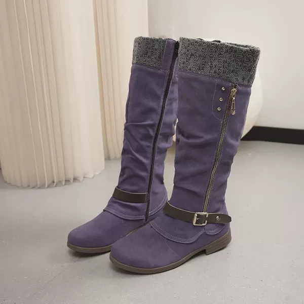 Amazon High-Top Foreign Trade Large Size Boots for Women Autumn and Winter New Square Heel Side Zipper European and American Woolen Women's Boots