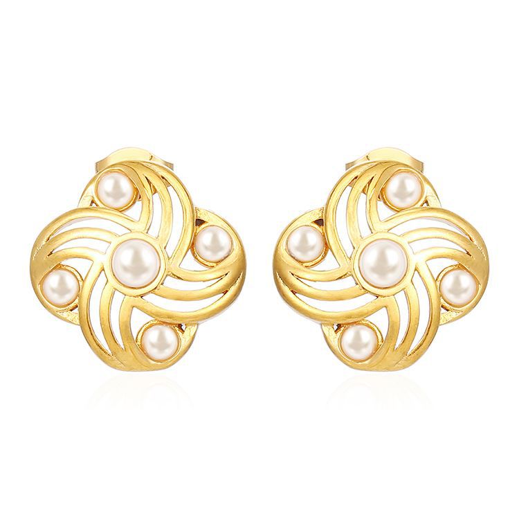 La moda europea y americana incrusta molino de viento de perlas en forma de pendientes de acero inoxidable de estilo femenino de alto nivel lujo ligero 18K pendientes