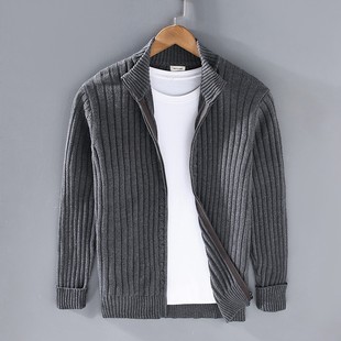 Zipper knitted cardigan trendy spring and autumn men's coat autumn and winter warm stand collar casual loose all-match casual sweater