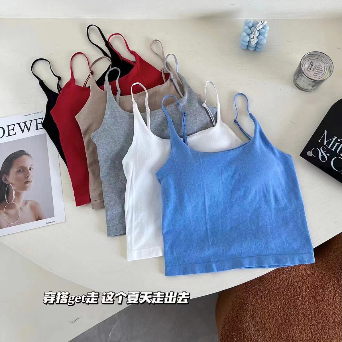 Casual Spice Girls' Sling Beautiful Back Vest Belt Chest Pad Fixed Cup Outer Wear Inner Wear Spice Girls' Comfortable Girls' Strapless