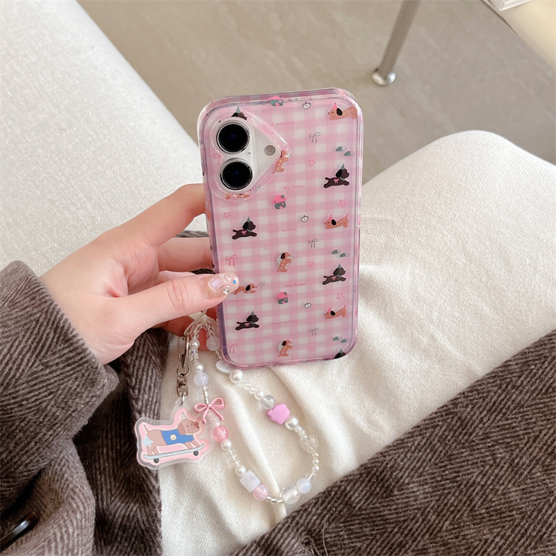 Nicho ins polvo transparente a cuadros lindo cachorro para iPhone 15/16ProMax funda para teléfono móvil Apple 14 cadena 13