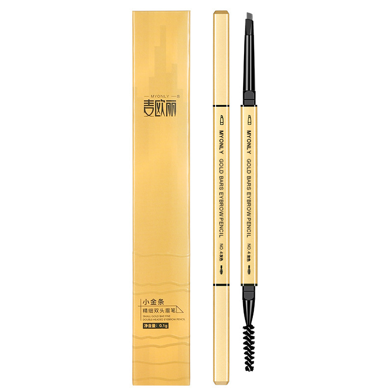 Maioli Small Gold Bar Gold Chopsticks Double-Ended Eyebrow Pencil Ultra-Fine Three-Dimensional Triangular Head Eyebrow Pencil Drop Shipping Waterproof