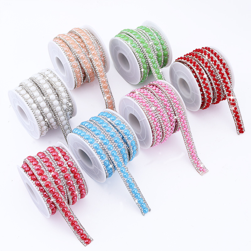 Tiras de diamantes de imitación de cerámica con perlas, accesorios de decoración de diamantes de imitación autoadhesivos para ropa, tiras de diamantes de imitación autoadhesivas image 1