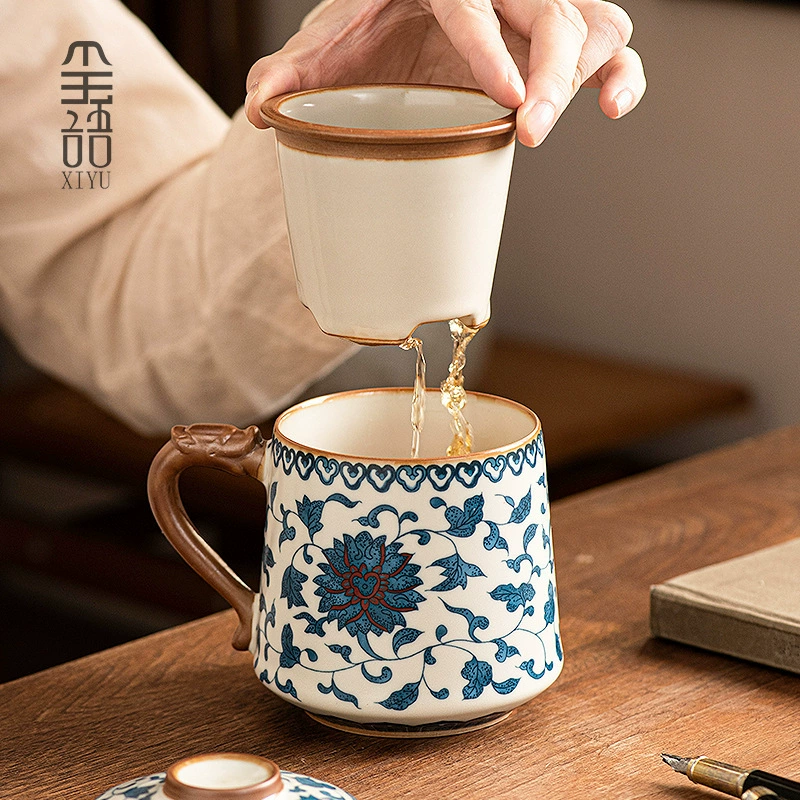 Ruyao керамическая кружка с лотосной кружкой с крышкой домашнего офиса