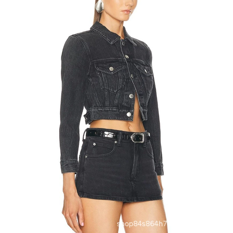 Осенний деним ретро короткая куртка, slim fit