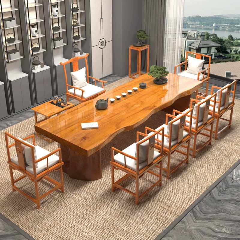 Полный набор больших чайных столов из массива дерева, полный набор новых чайных комнат в китайском стиле, увеличенные и утолщенные чайные столы и стулья.