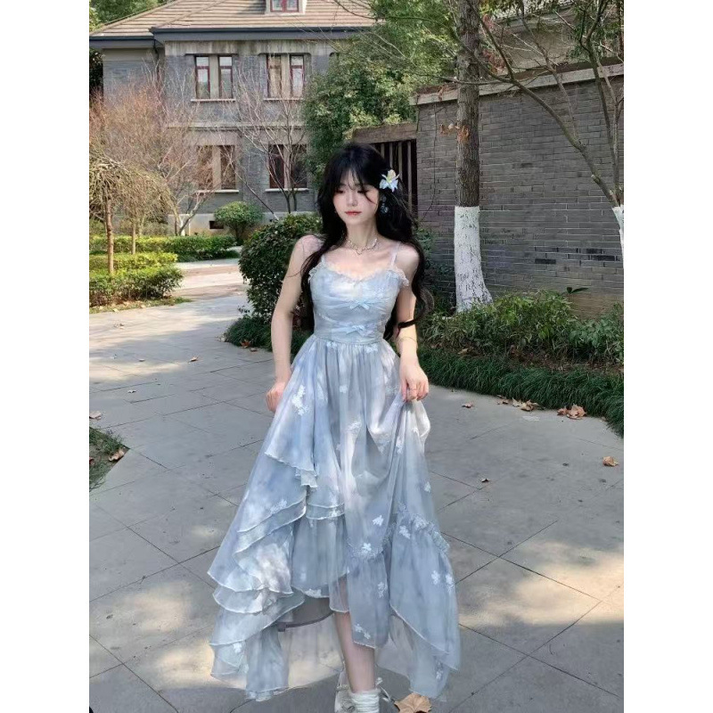 【两件套】挽汐辞甜美度假风不规则层次感显瘦吊带裙+灯笼袖开衫|undefined