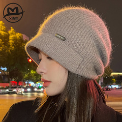 秋冬の女性用ラビットファーハット、ファッショナブルで高品質なニット帽、冬用暖かい耳保護ウール帽子、インターネットセレブトレンドの豪華な帽子