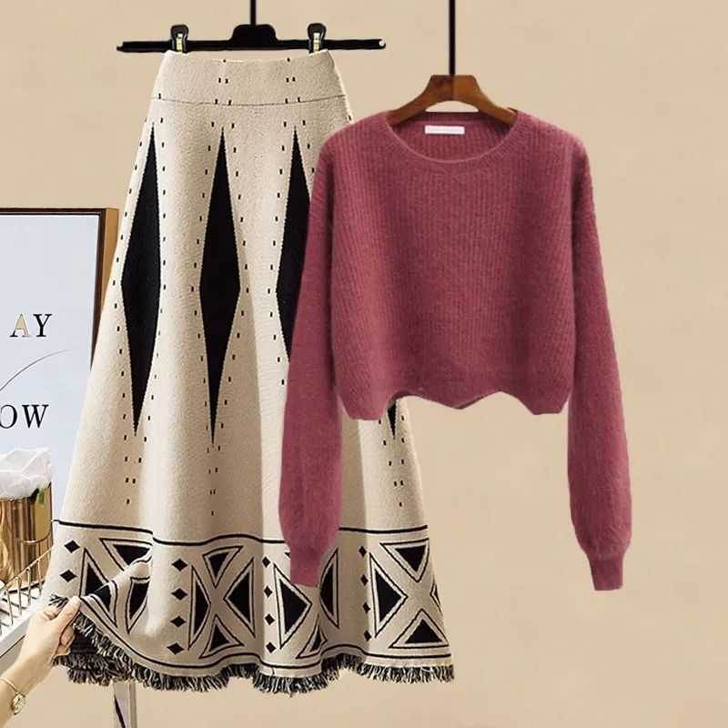 Women's Autumn Sweater And Skirt Co-ord Set For Women Slim Fit_voghion.com