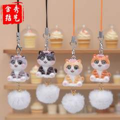 可爱卡通小猫毛毛球龙虾扣挂件-diy小绒猫挂件立体手机绳包包挂饰