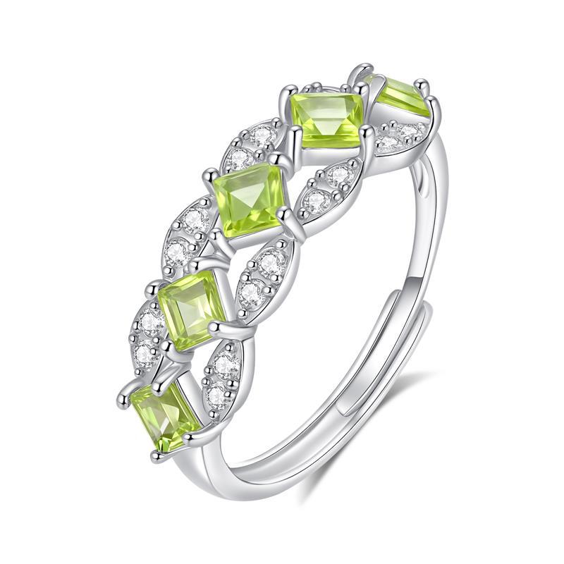 Anillo de fila de piedra de cristal natural de lujo ligero s925 anillo de plata de ley ajustable sin decoloración venta caliente transfronteriza accesorios de alta gama mujeres