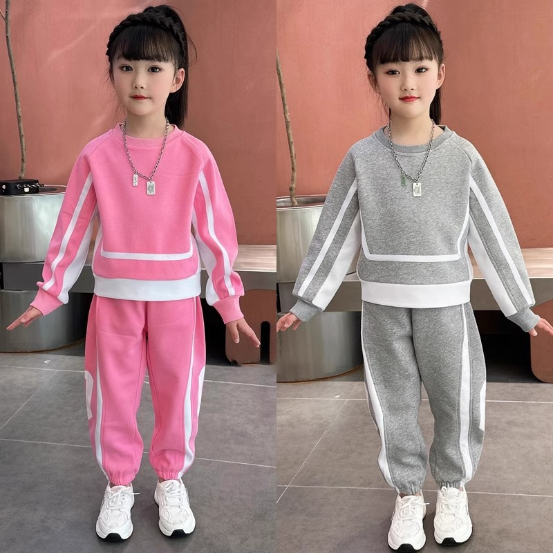 Kinderkleidung Mädchen Herbstoutfit 2024 Neue mittelgroße Kinder Langarm Kontrast Hoodie, Harenhose_voghion.com