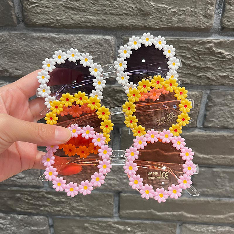 Ac, UV400 Protection Lens Material Round Frame Glasses Style Vacation Beach Flower Ac UV400 Protection Round Frame Full Frame Kids Sunglasses