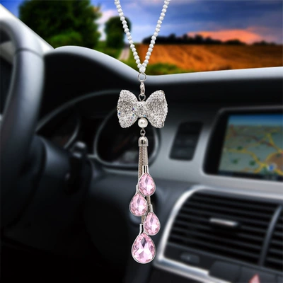 Car rearview mirror pendant Car hanging - bow-drops-pink