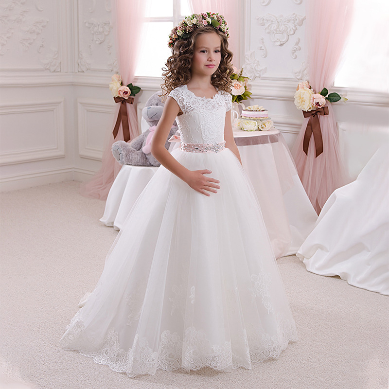 Comercio exterior europeo y americano transfronterizo Vestido de novia para niños encaje arco sin mangas cumpleaños niña mullido vestido de princesa