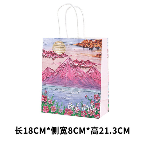 Creative oil painting gift bag, literary handbag, festive and exquisite men's and women's birthday bouquet packaging, gift paper bag