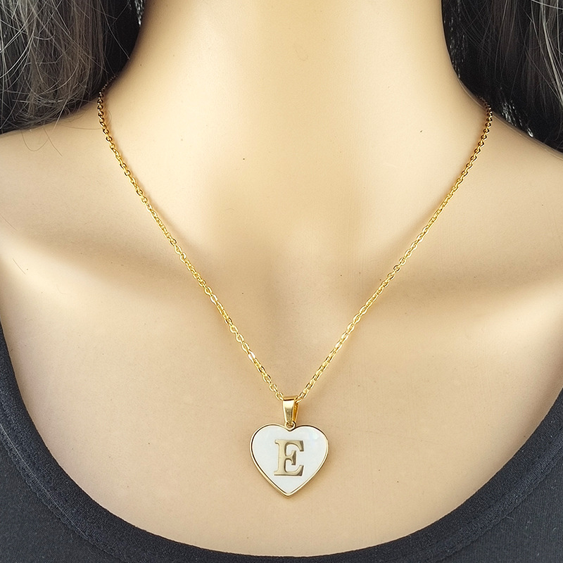 22g Weight Shell Inlay Material Wholesale Cute Sweet Letter Titanium Steel Plating Inlay Shell Pendant Necklace
