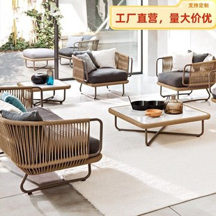 Nordic Outdoor Sofa Courtyard Garden Rope Weaving B&B Balcony Rattan Chair Terrace Outdoor Rattan Sofa Combination Furniture