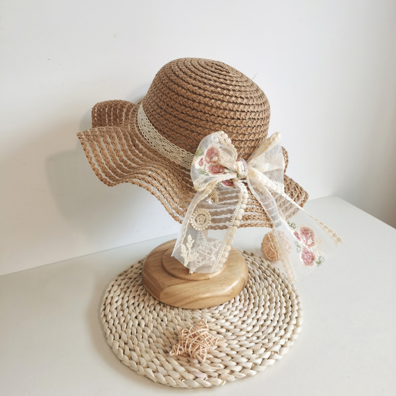 Korean Silk Bow Decoration Children's Sun Straw Hat display picture 8